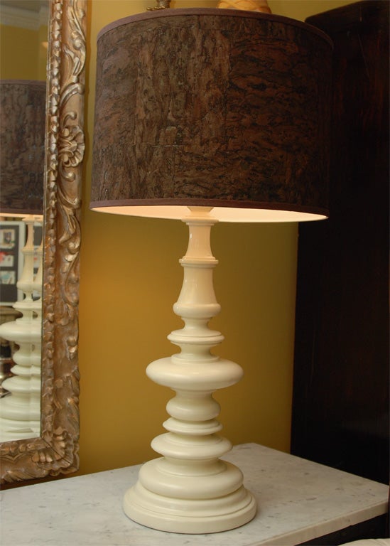 Turned White Pagoda Lamp with Espresso Cork Shade 2