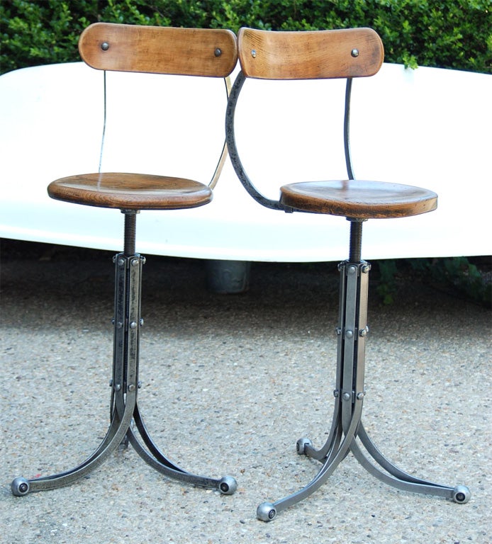 English Industrial Bar Stools with Elm Seats