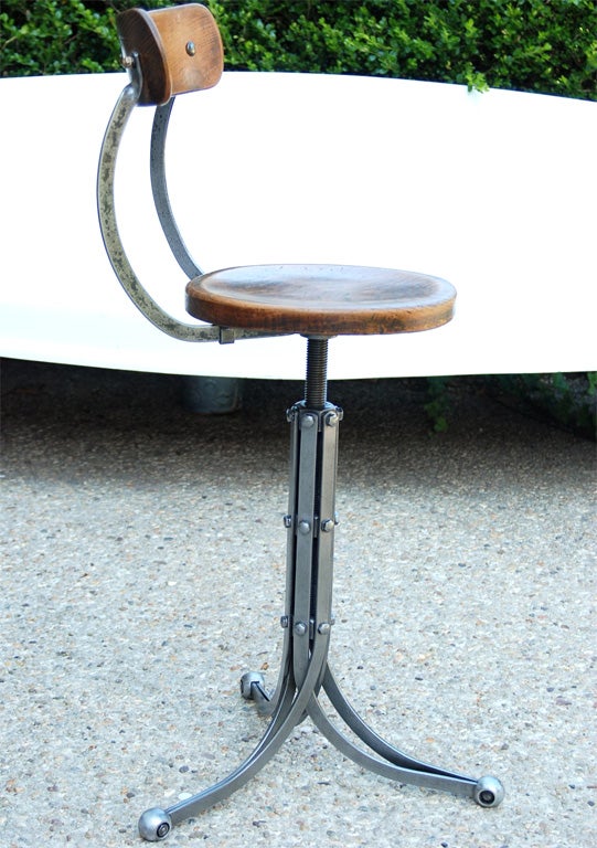 Mid-20th Century Industrial Bar Stools with Elm Seats