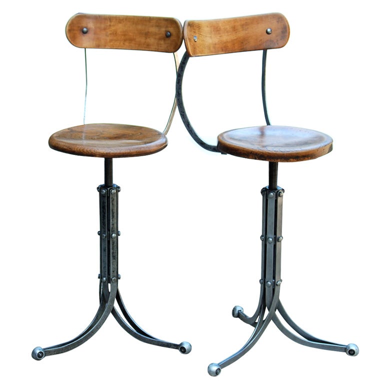 Industrial Bar Stools with Elm Seats