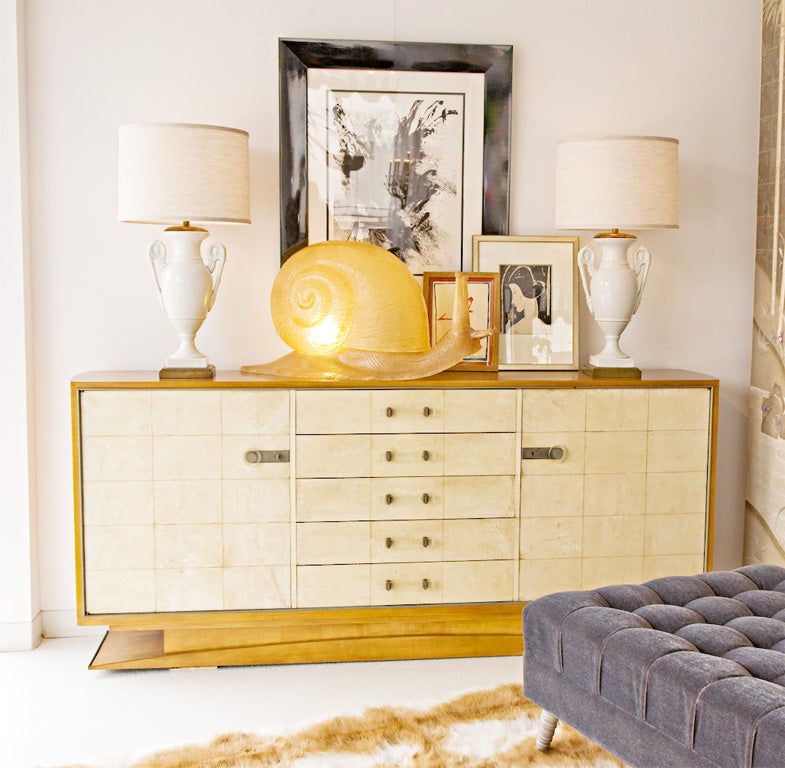 Sycamore and Parchment-Clad Cabinet by Dominique, Signed.