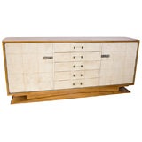 Sycamore and Parchment-Clad Cabinet by Dominique, Signed.