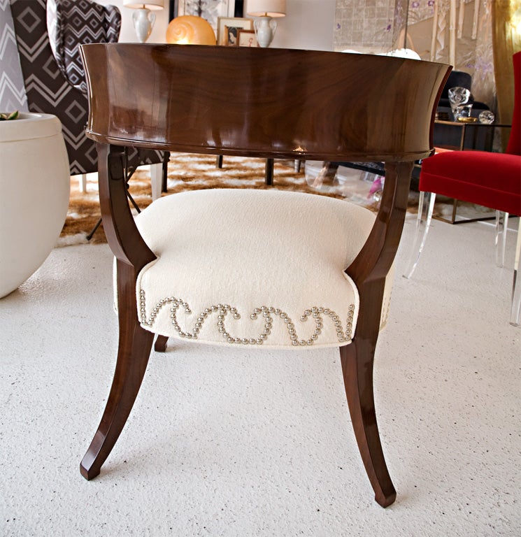 Set of Four Walnut Klismos Chairs with Nailhead Trim Detail 1