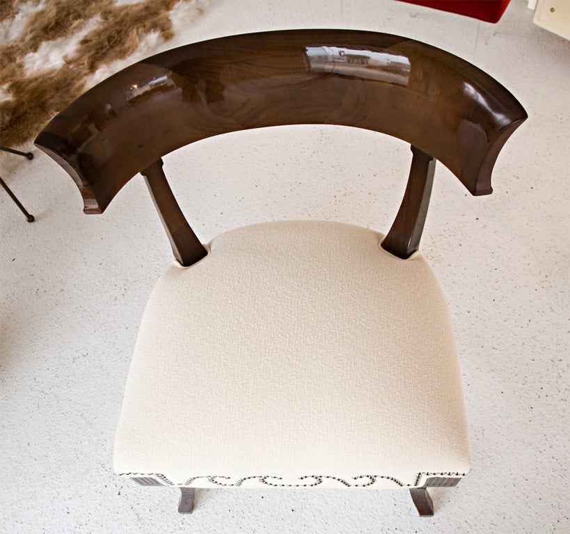 Set of Four Walnut Klismos Chairs with Nailhead Trim Detail 3