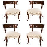 Set of Four Walnut Klismos Chairs with Nailhead Trim Detail