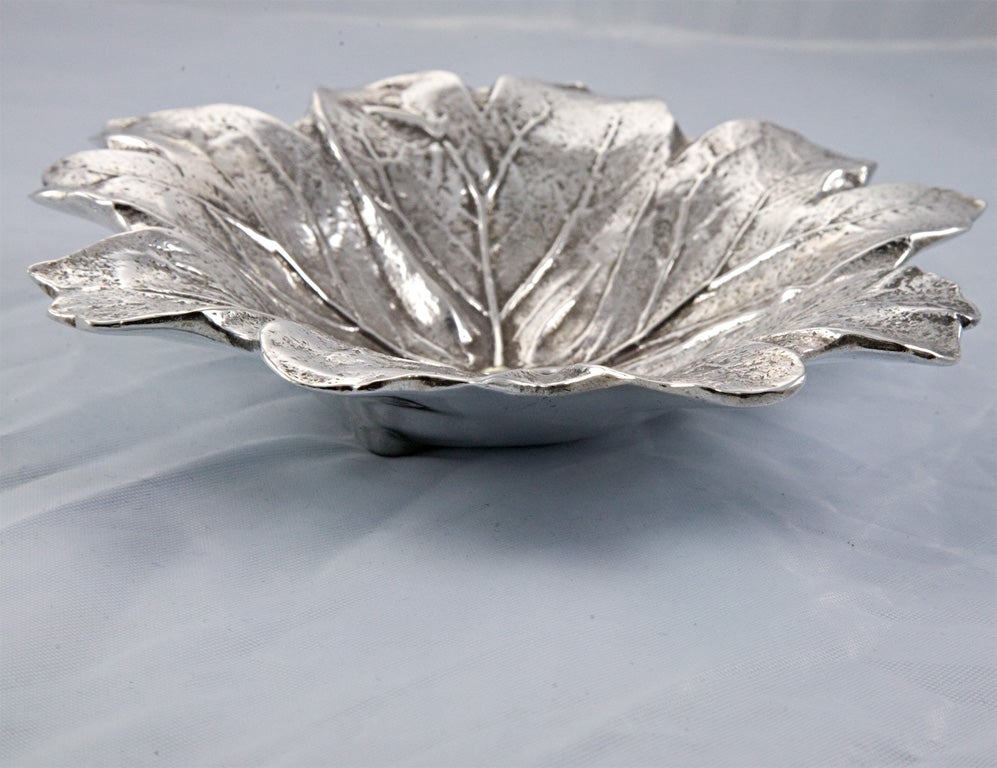 A beautifully cast brass leaf form dish that has been silver plated. This leaf was cast at Colonial Williamsburg and was sold in the gift shop. Please call for further details.