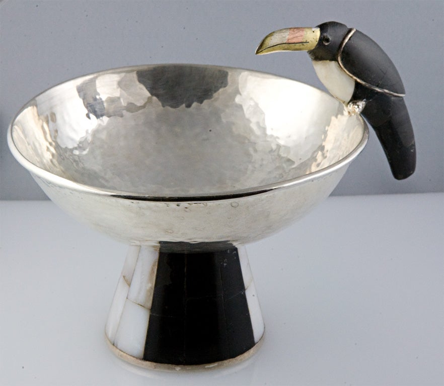 Sterling Silver and Hardstone Footed Bowl by Los Castillo