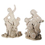 Pair, late 19thC Italian Carved Wood Puttis