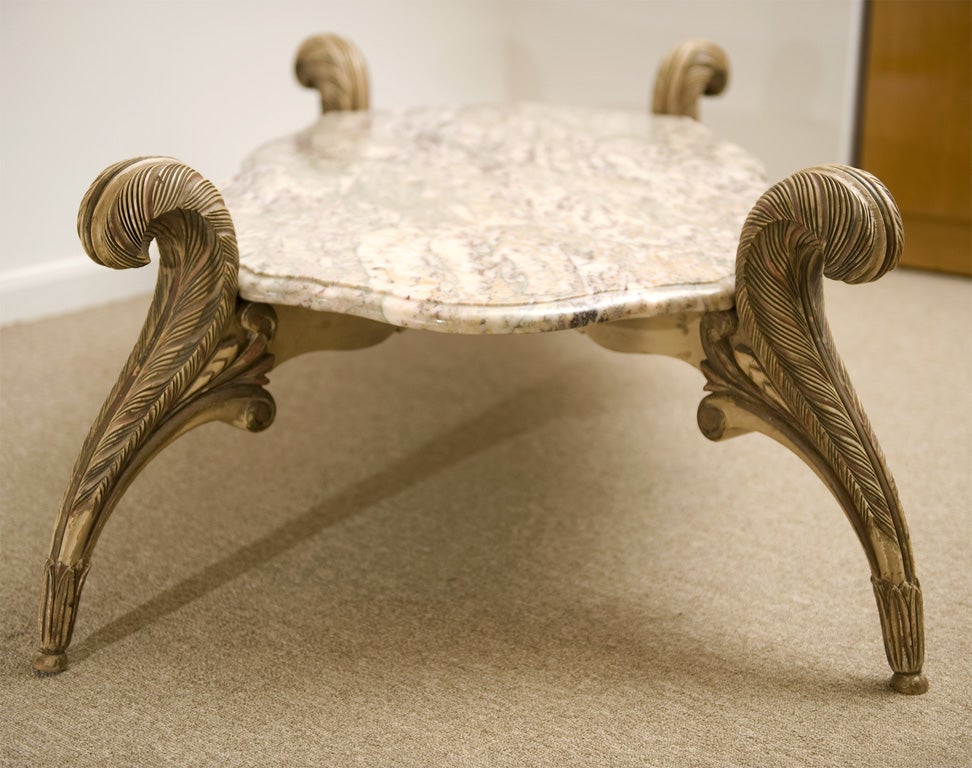 Mid 20th C. French Feather Motif Marble Top Coffee Table 4