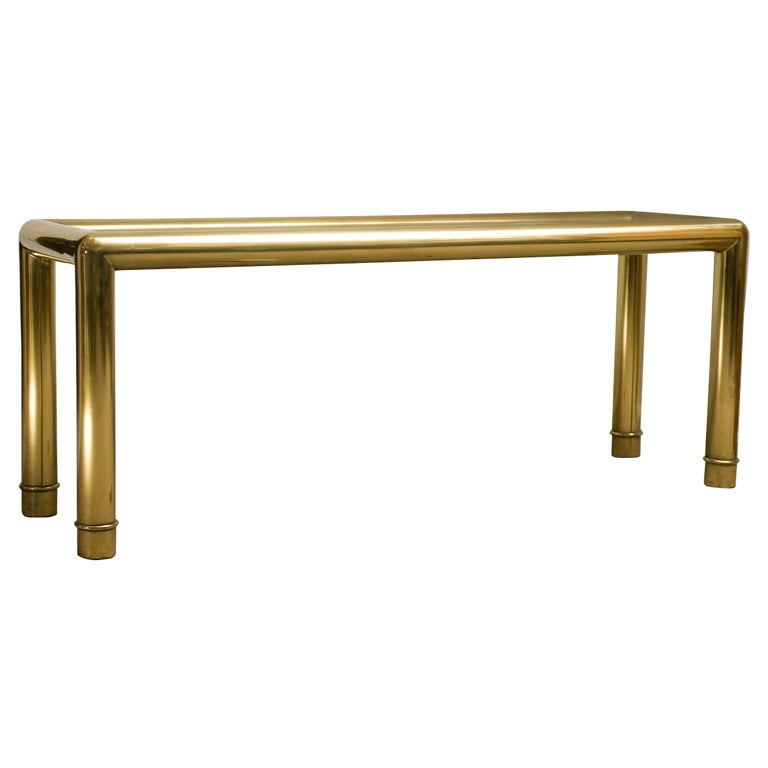 Python Skin Top Brass Mastercraft Console Table For Sale