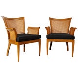 Pair of 50's Harvey Probber  Mahogany & Cane Arm Chairs