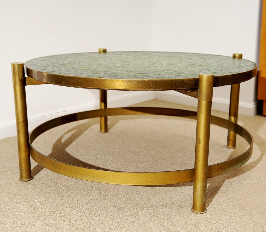 60's Artisan Murano Glass Tile Top & Brass Coffee Table