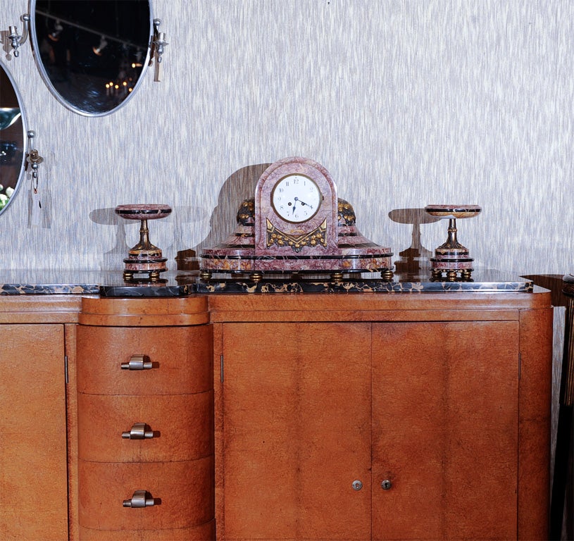 Marble French Art Deco clock set