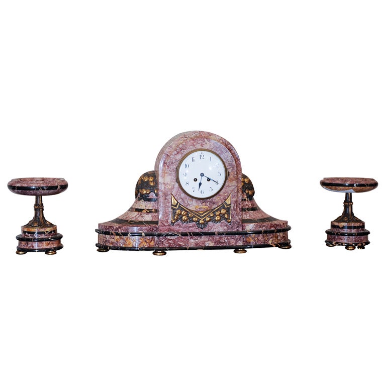 French Art Deco clock set