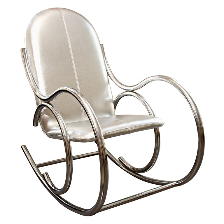 Chrome frame Rocker with Silver foil leather upholstery