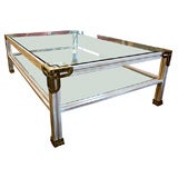 VERY LARGE WHITE WOODEN COFFEE TABLE W/2 GLASS LEVELS