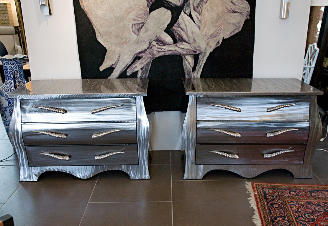 Brushed metal sculpture/commodes signed by Giorda.