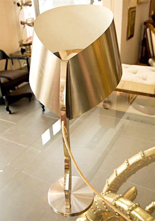 French Polished Steel Lamp by Mathieu For Sale