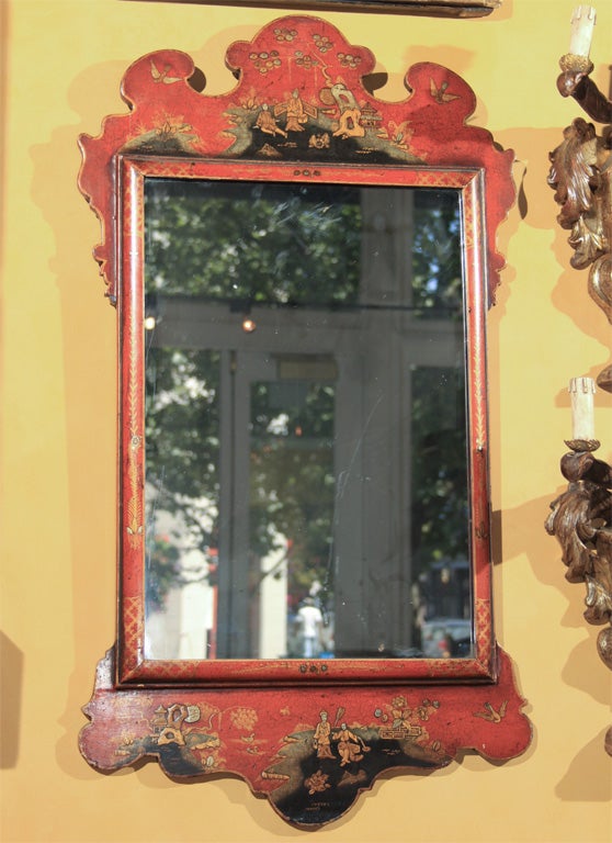Red Lacquer Chinoiserie Mirror