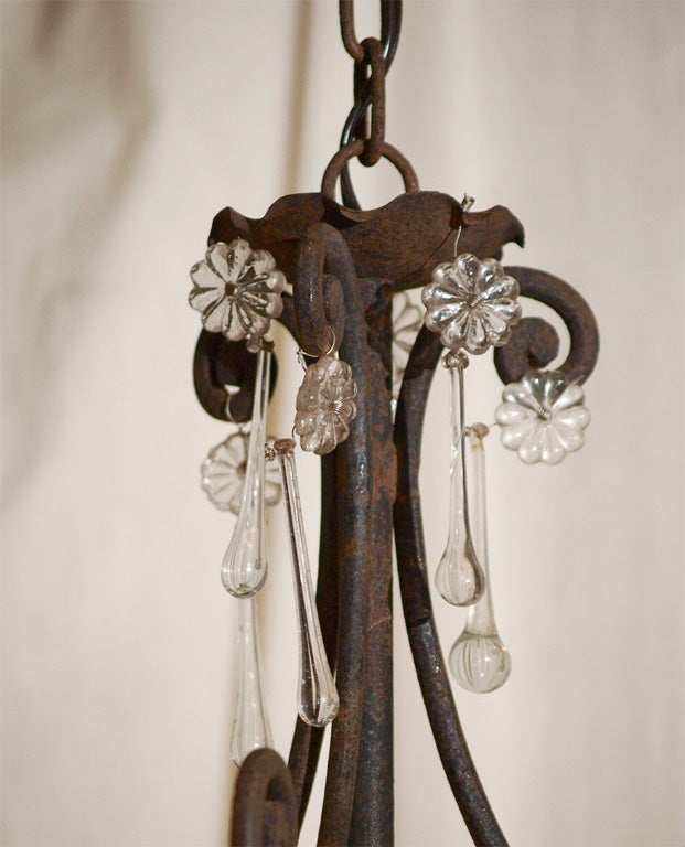 Iron Chandelier with Teardrop Crystals