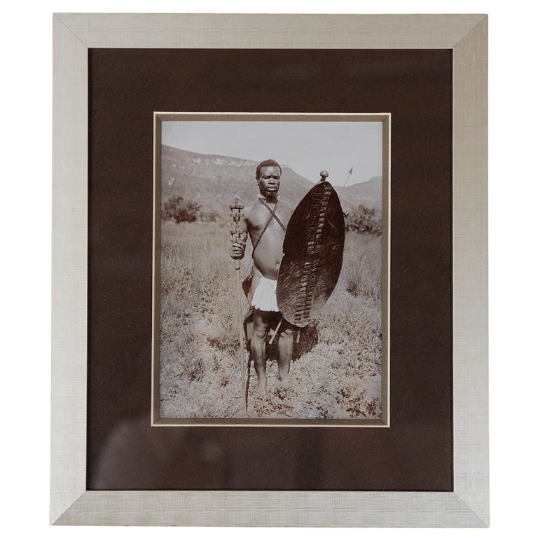 Handsomely framed and matted original Photograph of Zulu Warrior For Sale