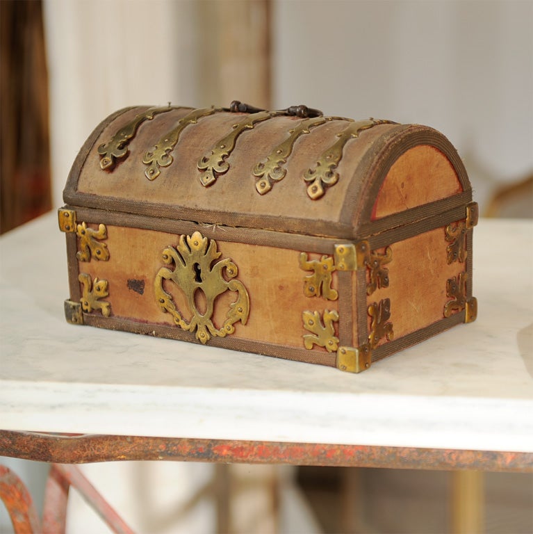 18th Cent. French Upholstered Box w/ Brass Mountings