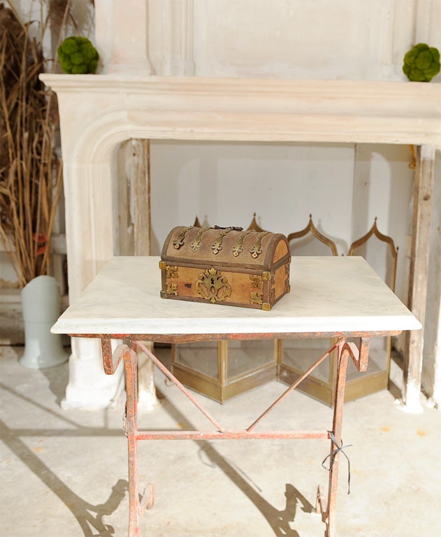 18th Cent. French Upholstered Box w/ Brass Mountings In Good Condition For Sale In Queenstown, MD