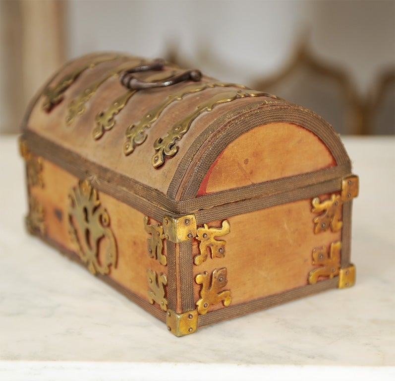 Wood 18th Cent. French Upholstered Box w/ Brass Mountings For Sale