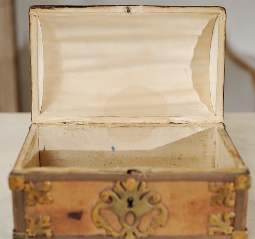 18th Cent. French Upholstered Box w/ Brass Mountings For Sale 2