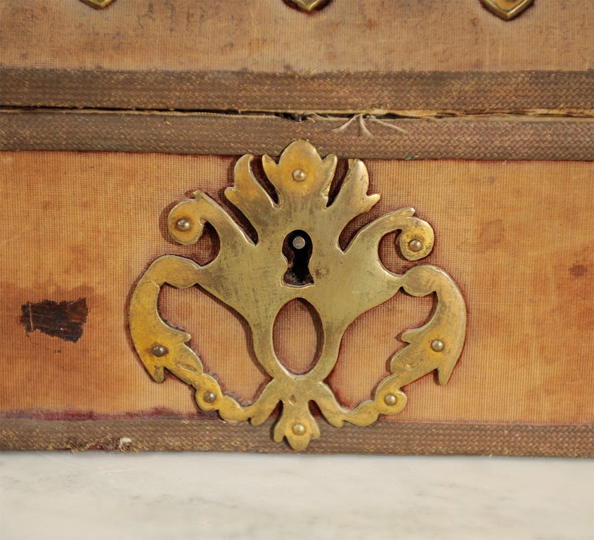 18th Cent. French Upholstered Box w/ Brass Mountings For Sale 3