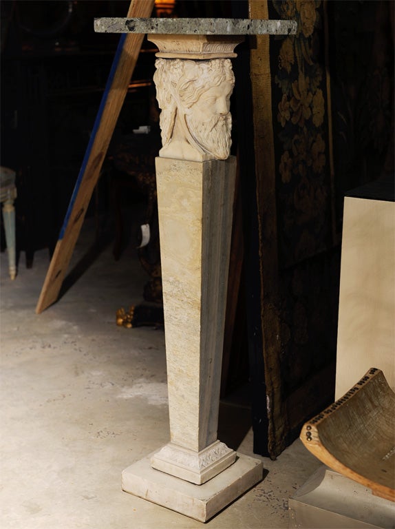 Fabulous Marble Pedestal, carved with head(s) of Janus: 19th c.
