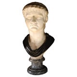 Classical 19th c. marble male bust w. bronze detail, Continental