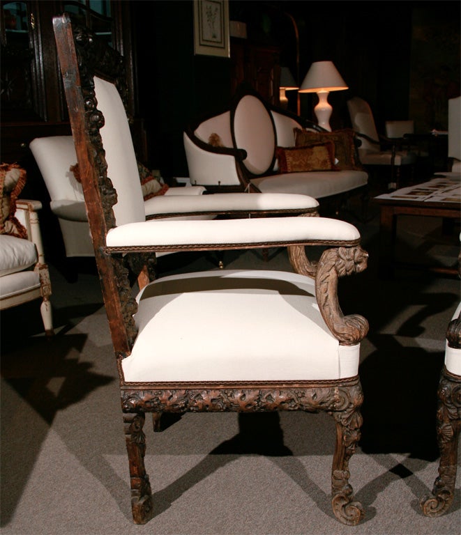Pair of Italian Carved Hall Chairs For Sale 6