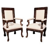 Antique Pair of Italian Carved Hall Chairs