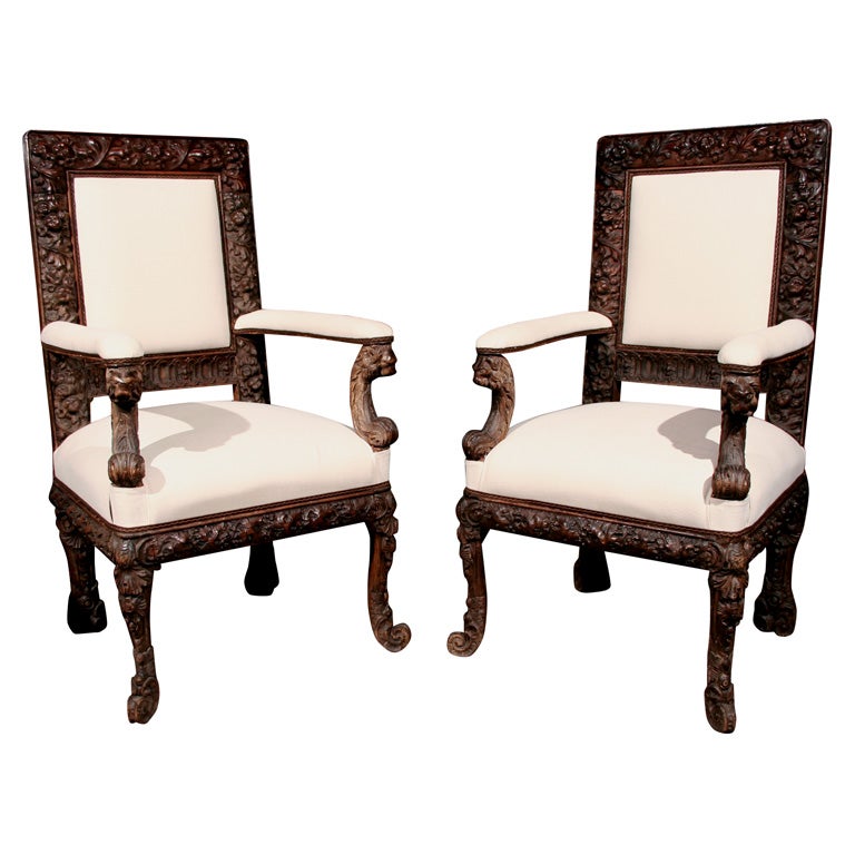 Pair of Italian Carved Hall Chairs For Sale