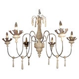 One of a kind Wood and Iron 6 Light Chandelier