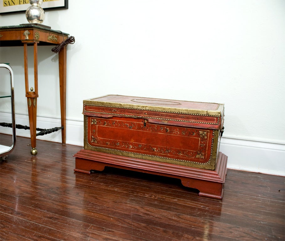 Decorated Leather  Camphor Wood Travelling Trunk