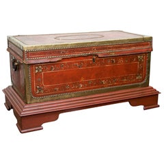 Decorated Leather  Camphor Wood Travelling Trunk