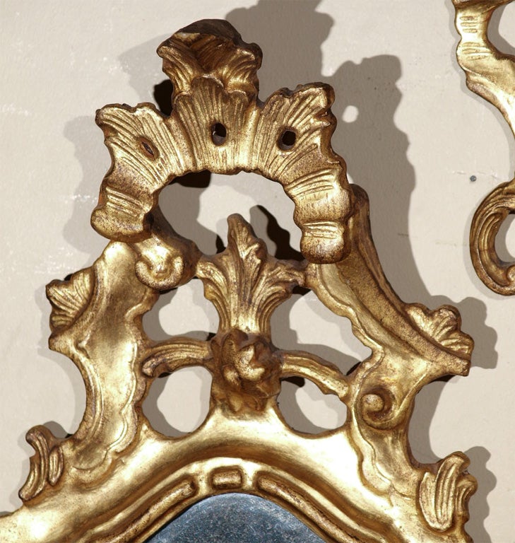 19th Century Pair Italian Giltwood Mirrored Sconces For Sale