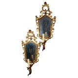 Antique Pair Italian Giltwood Mirrored Sconces