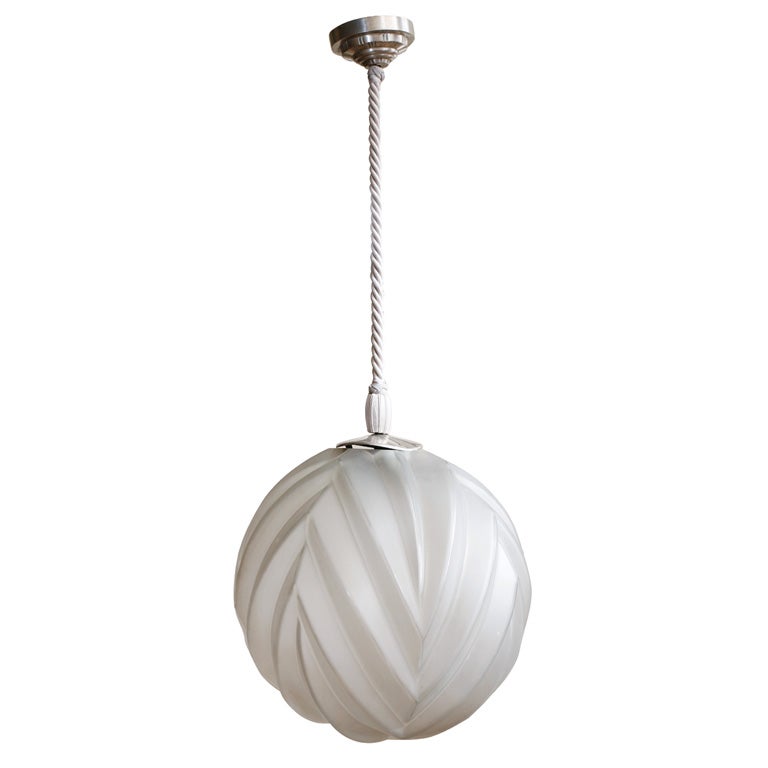 Marius-Ernest Sabino – A Glass & Nickel Hanging Light For Sale