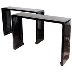 Pair of Black Lacquer Console Tables