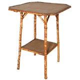 20th Century English Bamboo and Rattan Square Table with Shelf