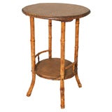 20th Century English Bamboo and Rattan Round Table with Shelf