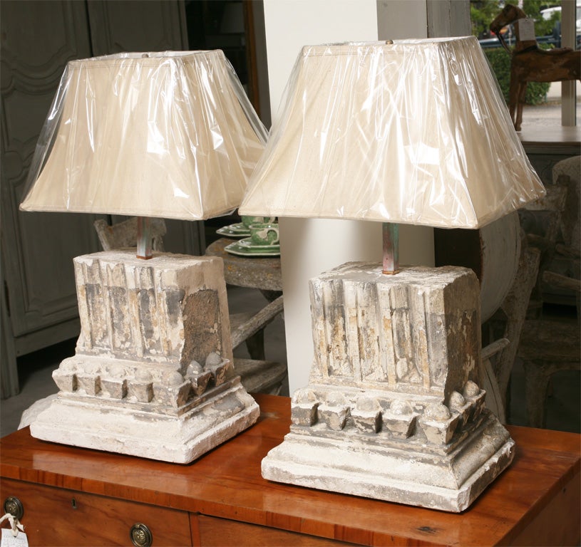 Two Pairs of Plaster Architectural Fragment Base Table Lamps 1