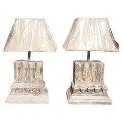 Two Pairs of Plaster Architectural Fragment Base Table Lamps