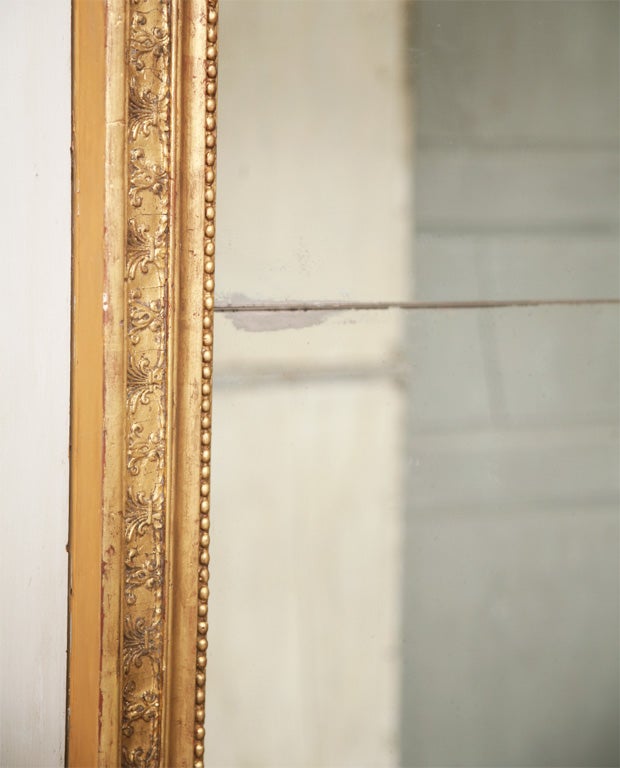 XIXe siècle Miroir Trumeau Empire doré avec décoration de panier blé en vente