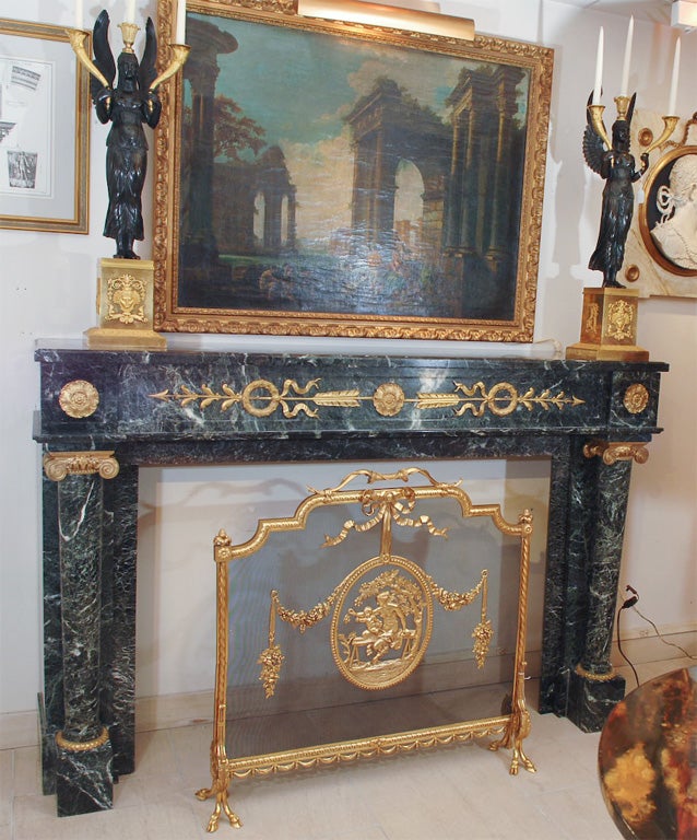 19th Empire gilt bronze mounted marble mantle