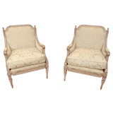 Pair 19th Louis XVI painted bergeres