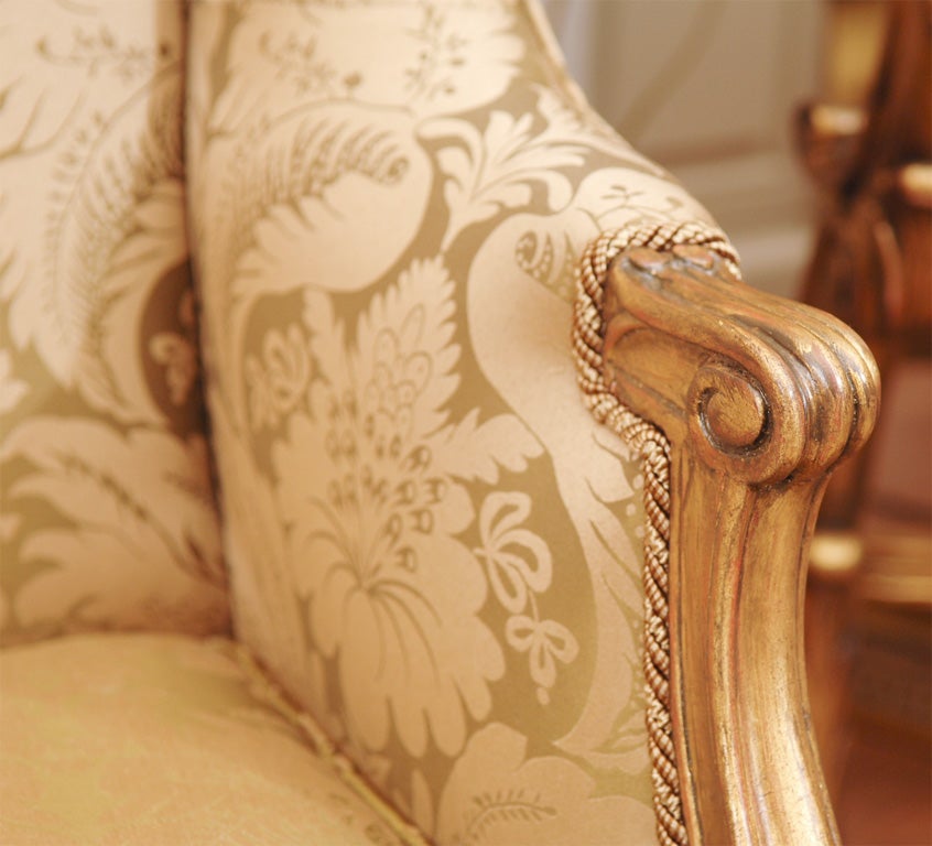 20th Century Pair Louis XV Gilt Wing Chairs